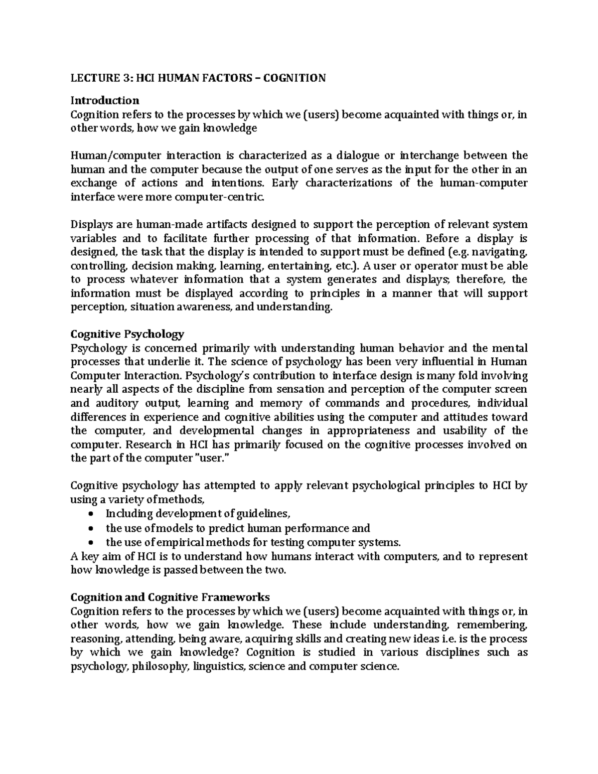 L3 HCI Finals - Key Concepts in Human Cognition and Interaction - Studocu