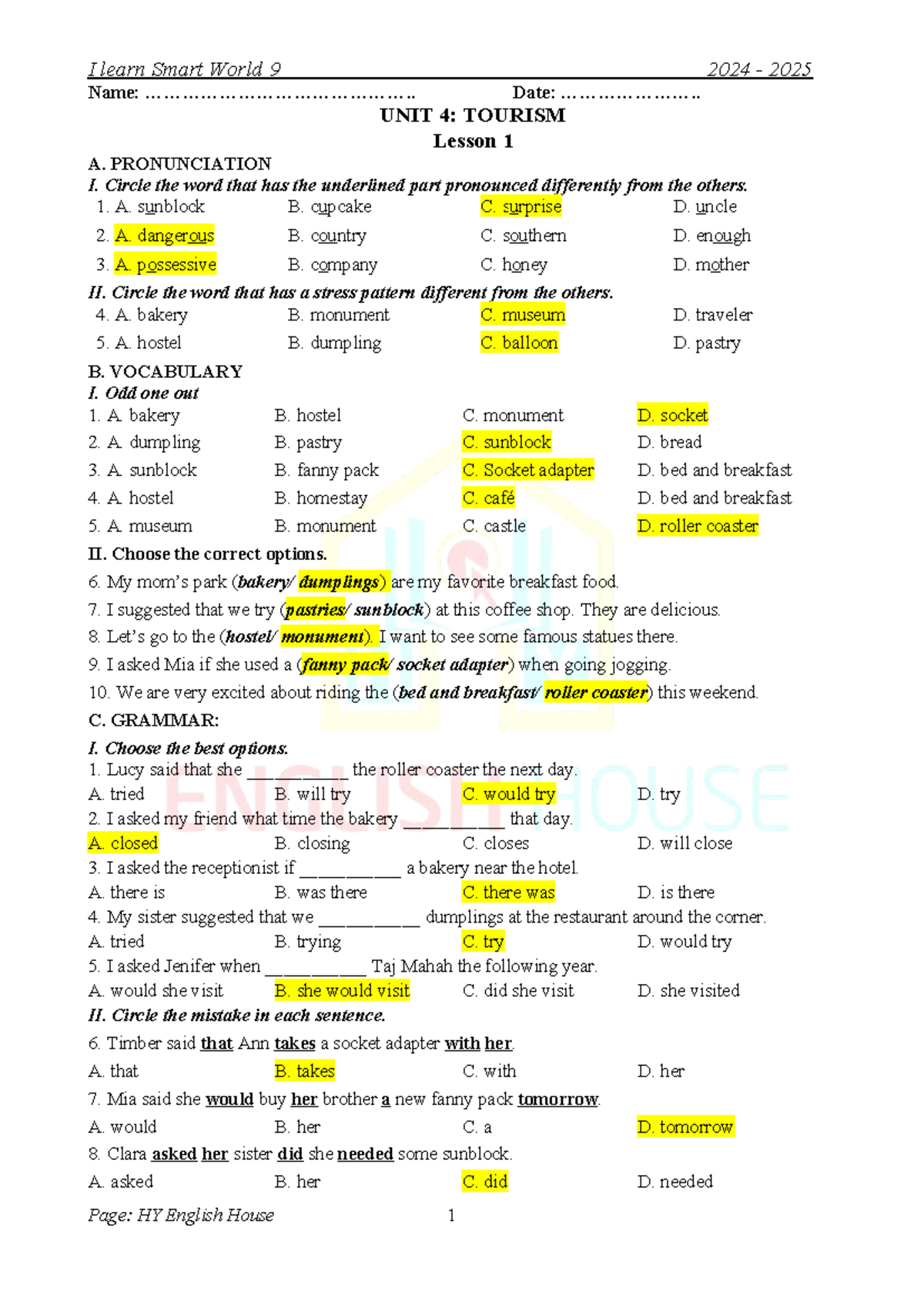 ILSW 9 - UNIT 4: TOURISM Lesson Notes and Activities - Studocu