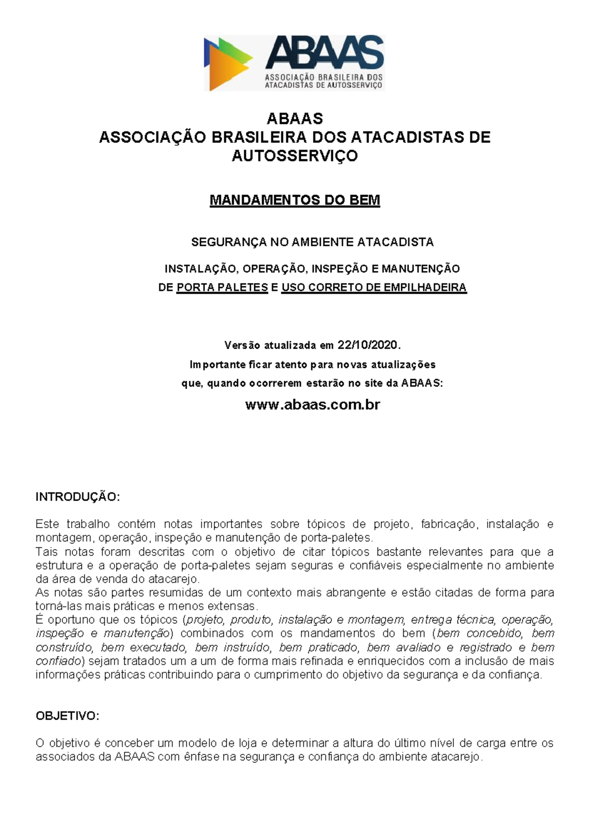 Notas Importantes sobre Segurança e Uso de Porta-Paletes - ABAAS - Studocu