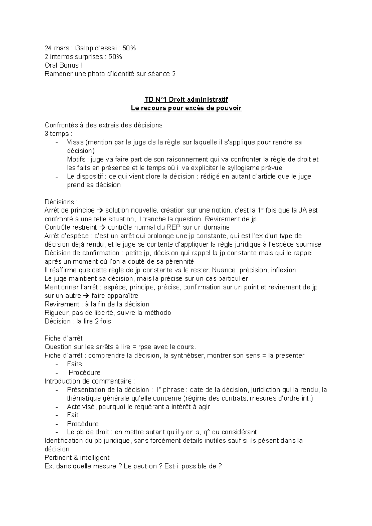 TD Droit Administratif 2 - Correction du Galop d'Essai et Méthodologie ...