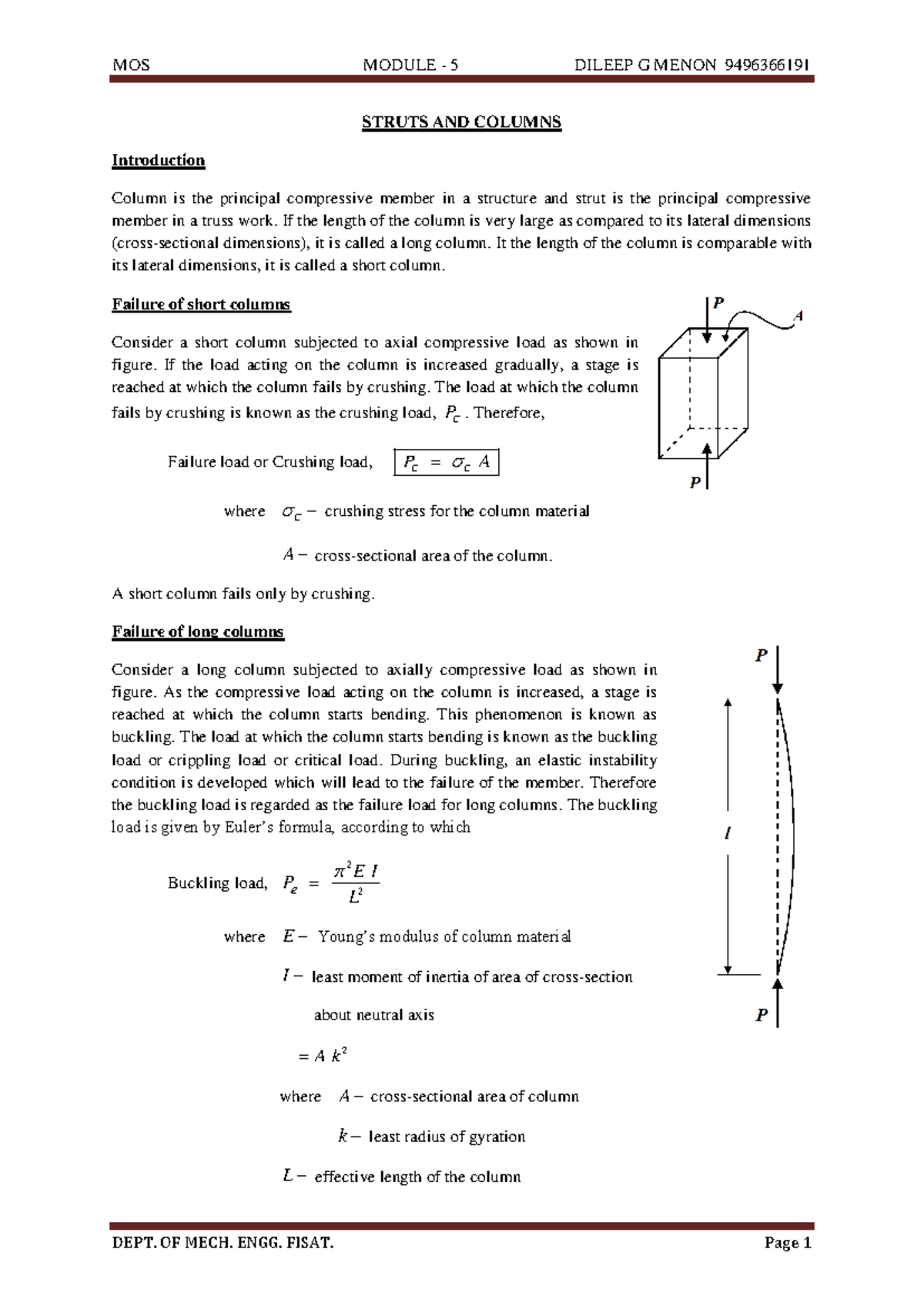 Module - 5: Comprehensive Notes on Struts and Columns - Studocu