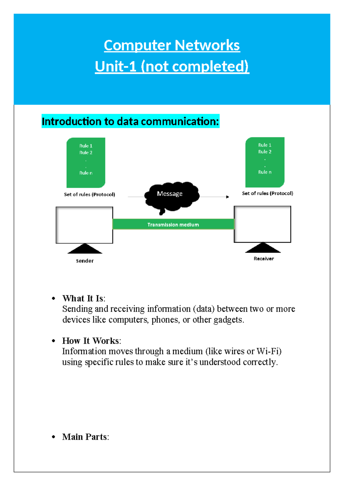 CN Unit 1: Intro to Data Communication & Network Topologies - Studocu