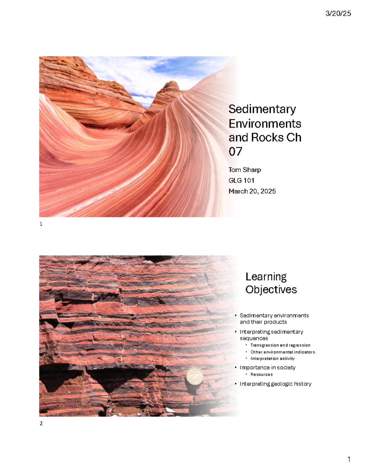 GLG101_2025_Lecture 17: Overview of Sedimentary Environments & Rocks ...