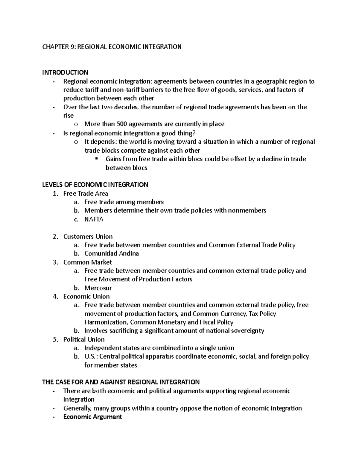 Chapter 9: Regional Economic Integration Overview and Key Concepts ...