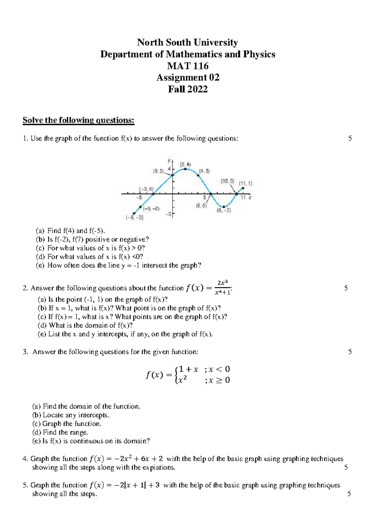 MAT 116 Assignment 02: Graphing Functions & Analyzing Properties - Studocu