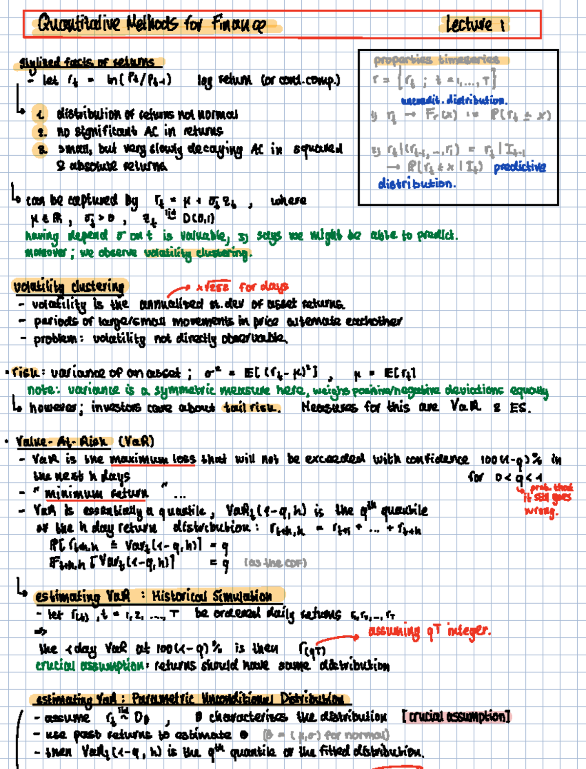 Studeersnel - Quantitative Methods for Finance Lecture 1 Notes ...