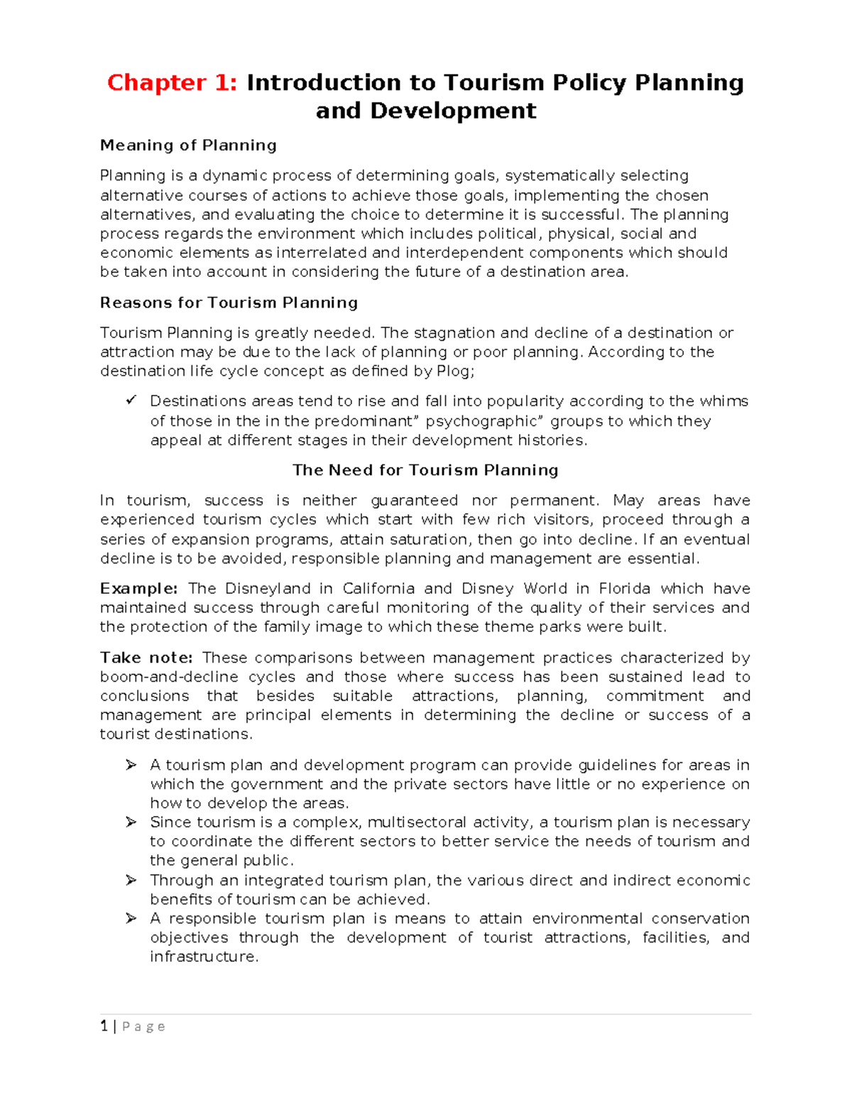 Tourism Policy Planning And Development Chapter 1