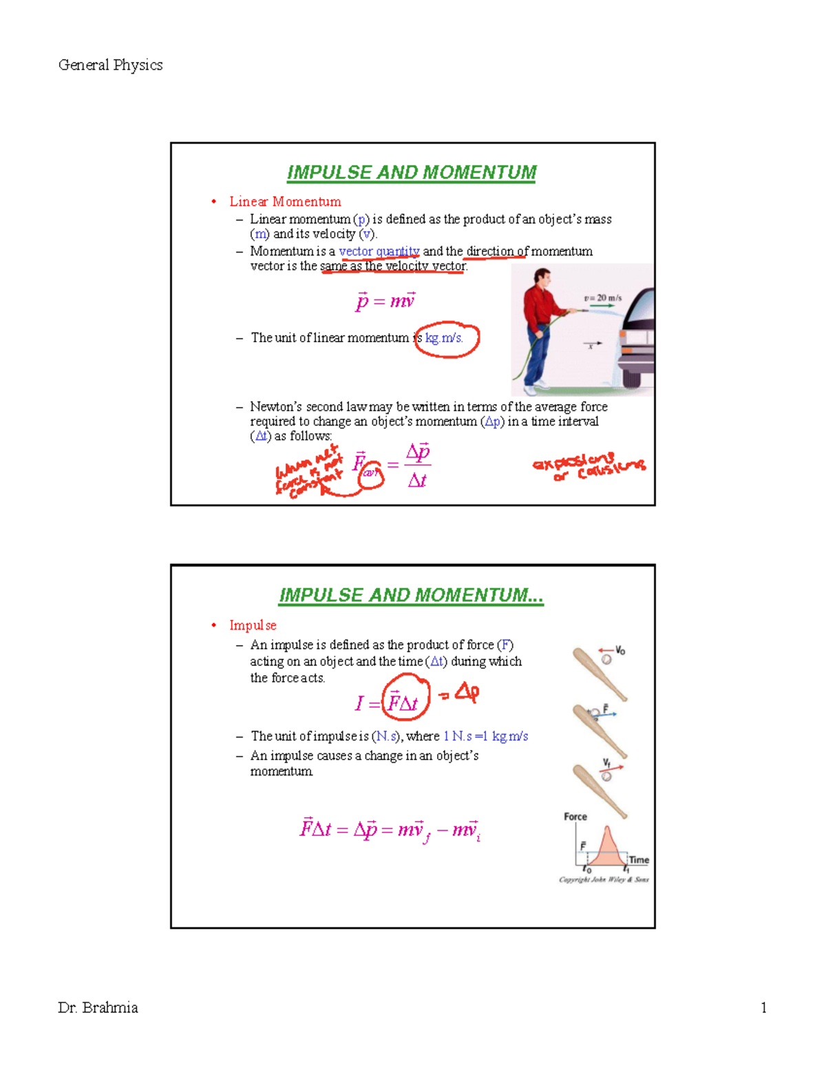 Lec7 2 - noytes - IMPULSE AND MOMENTUM Linear Momentum Linear momentum ...