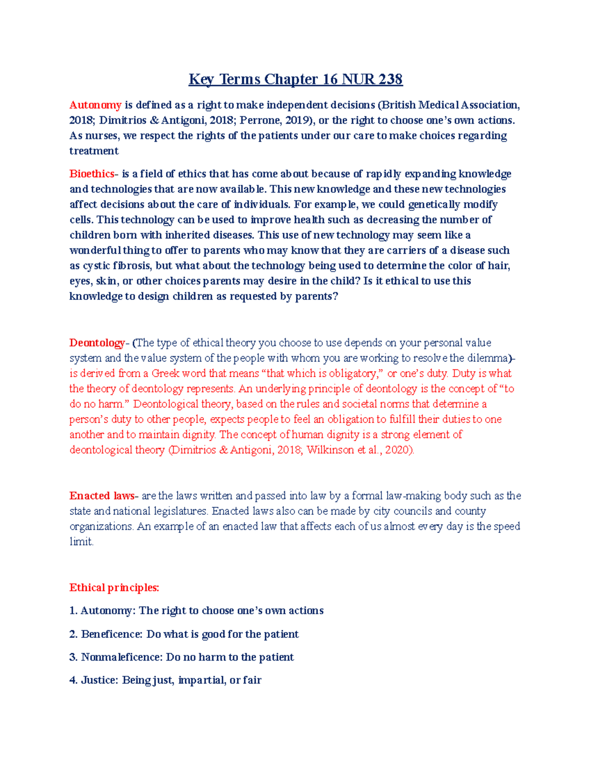 Key terms and ethical principles in nursing NUR 238 Exam 2 study guide ...