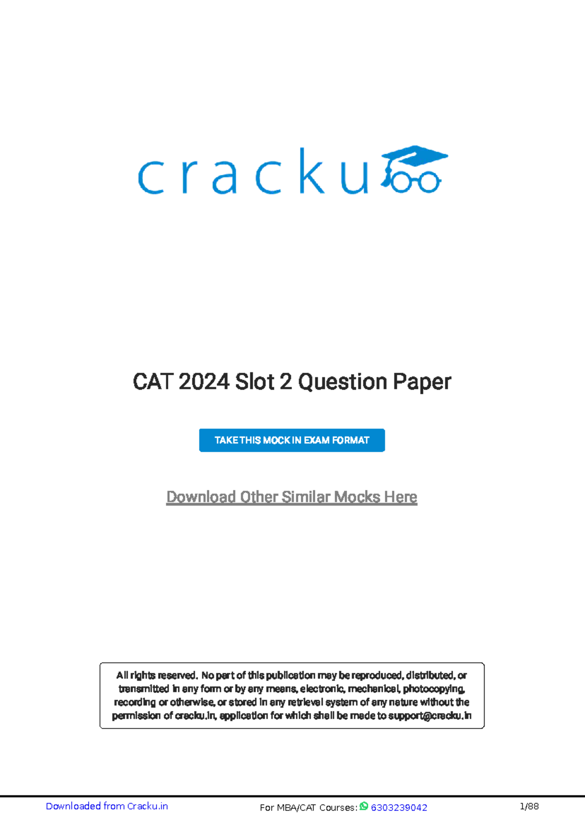 CAT 2024 Slot 2 Mock Exam Paper with Solutions and Analysis - Studocu