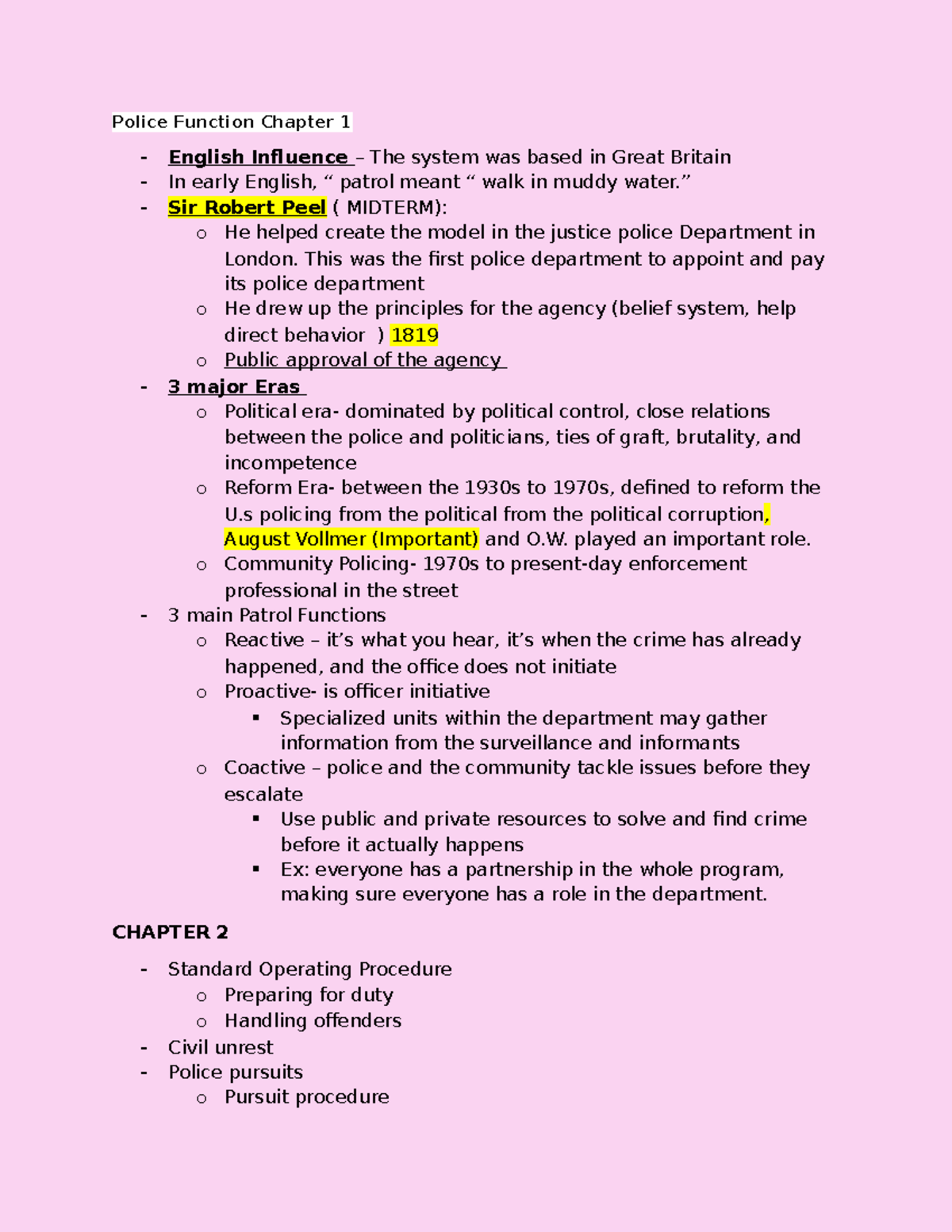Police Function Notes: Chapter 1 & 2 Overview (MIDTERM) - Studocu