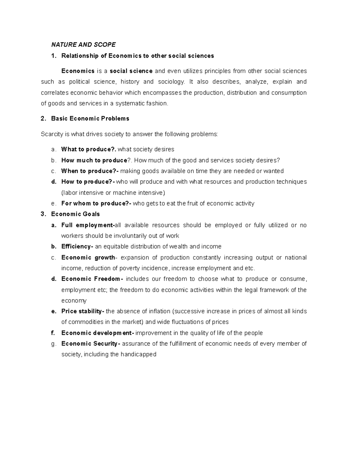Nature and Scope of Economics: Relationships & Basic Problems - Studocu
