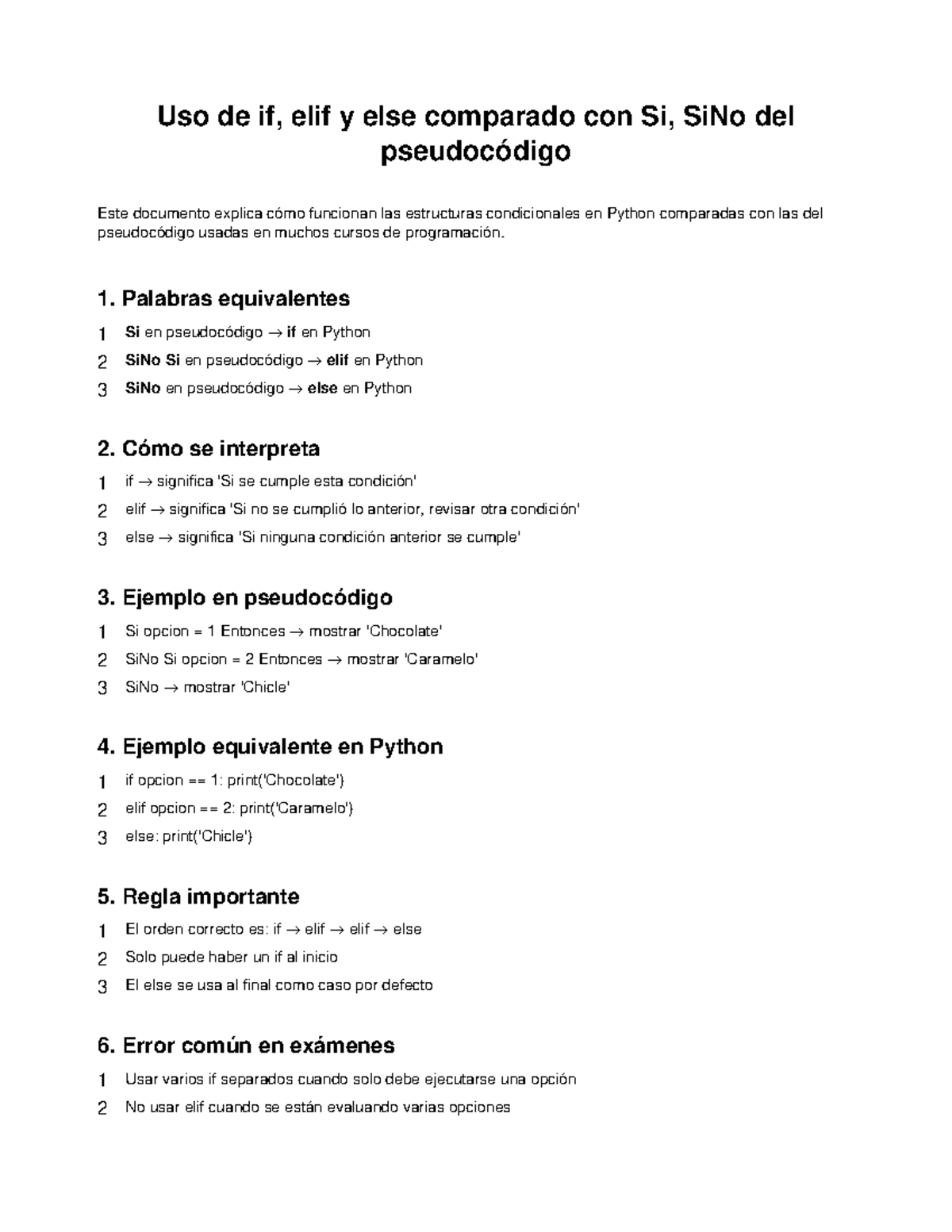 Uso de if, elif y else en Python vs Pseudocódigo - Studocu