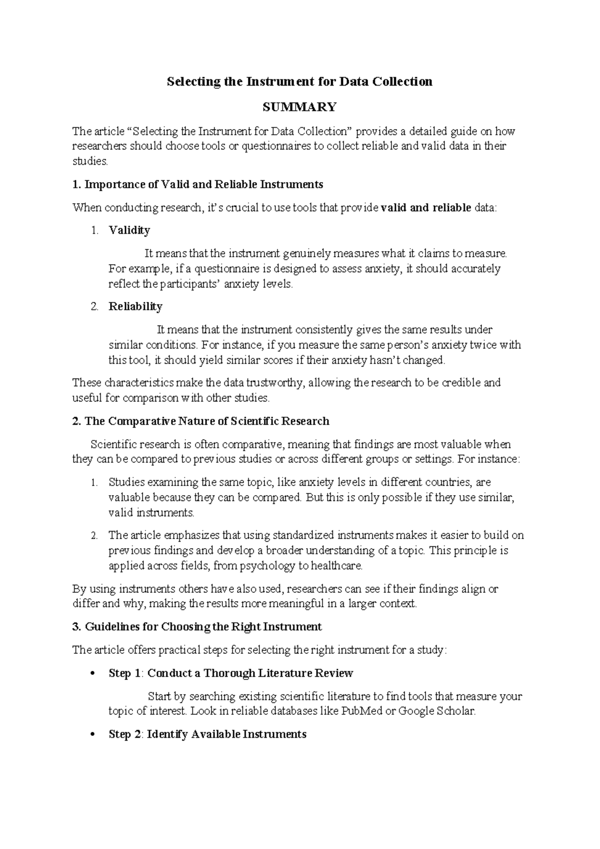 Selecting Instruments for Data Collection: Assignment 2 - Lecture Notes ...