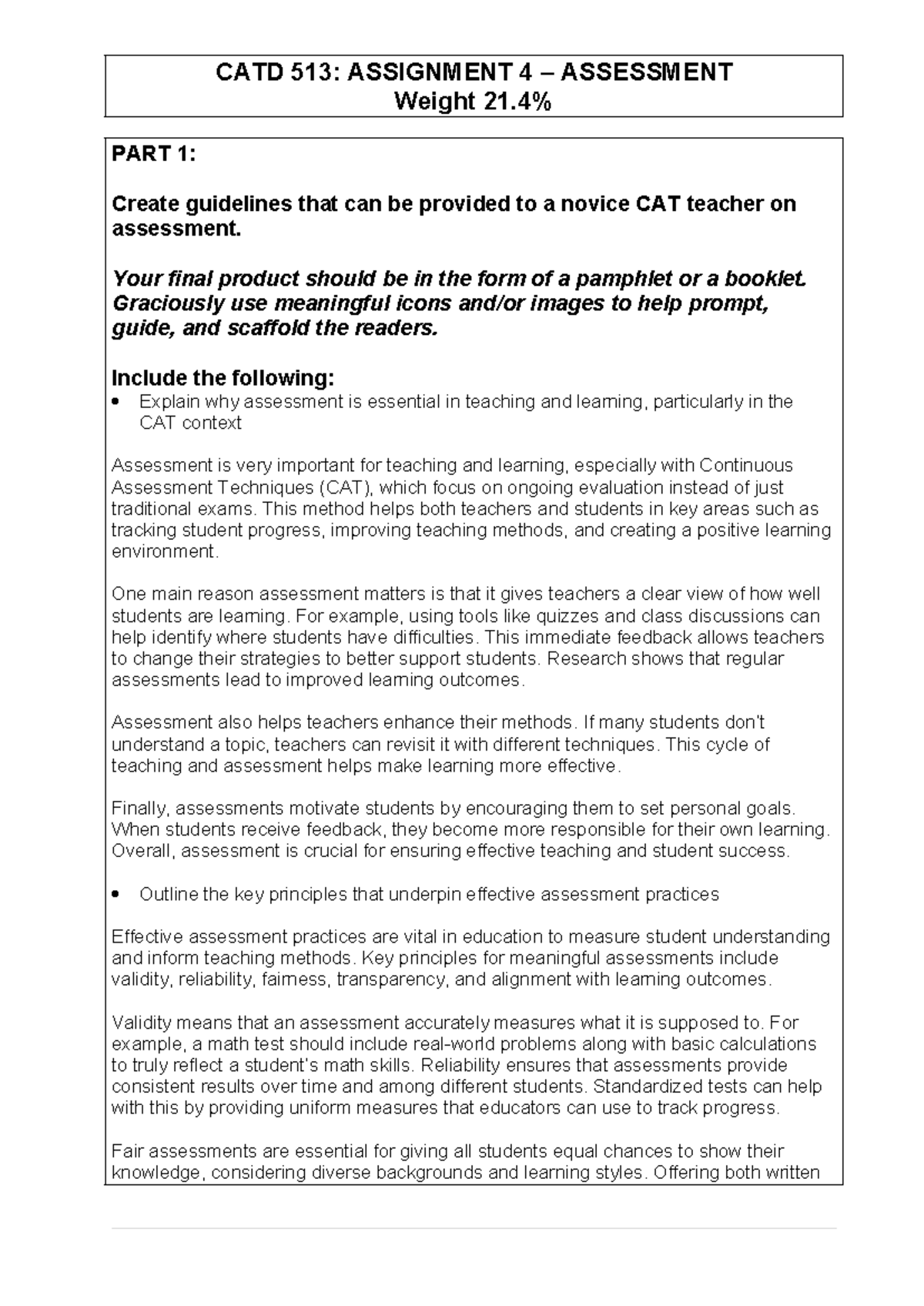CATD 513: Assignment 4 - Guidelines for Effective Assessment in CAT ...