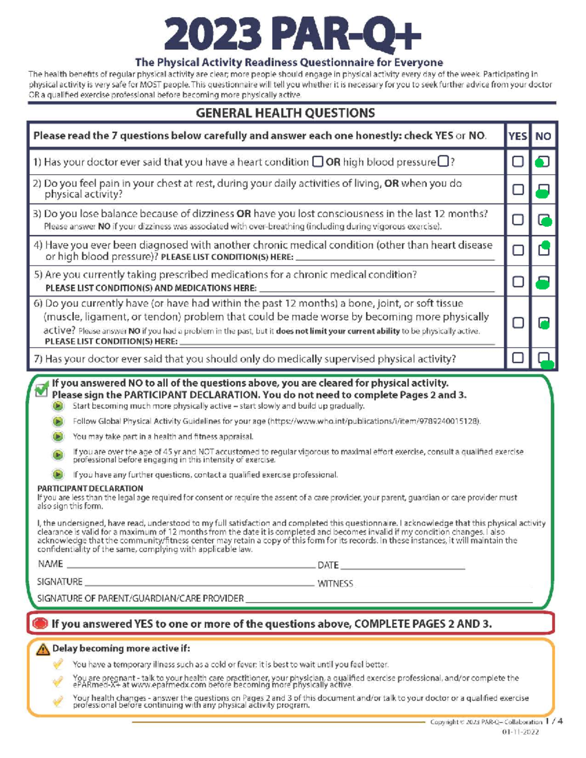 2023 PAR-Q: Physical Activity Readiness Questionnaire for Everyone ...