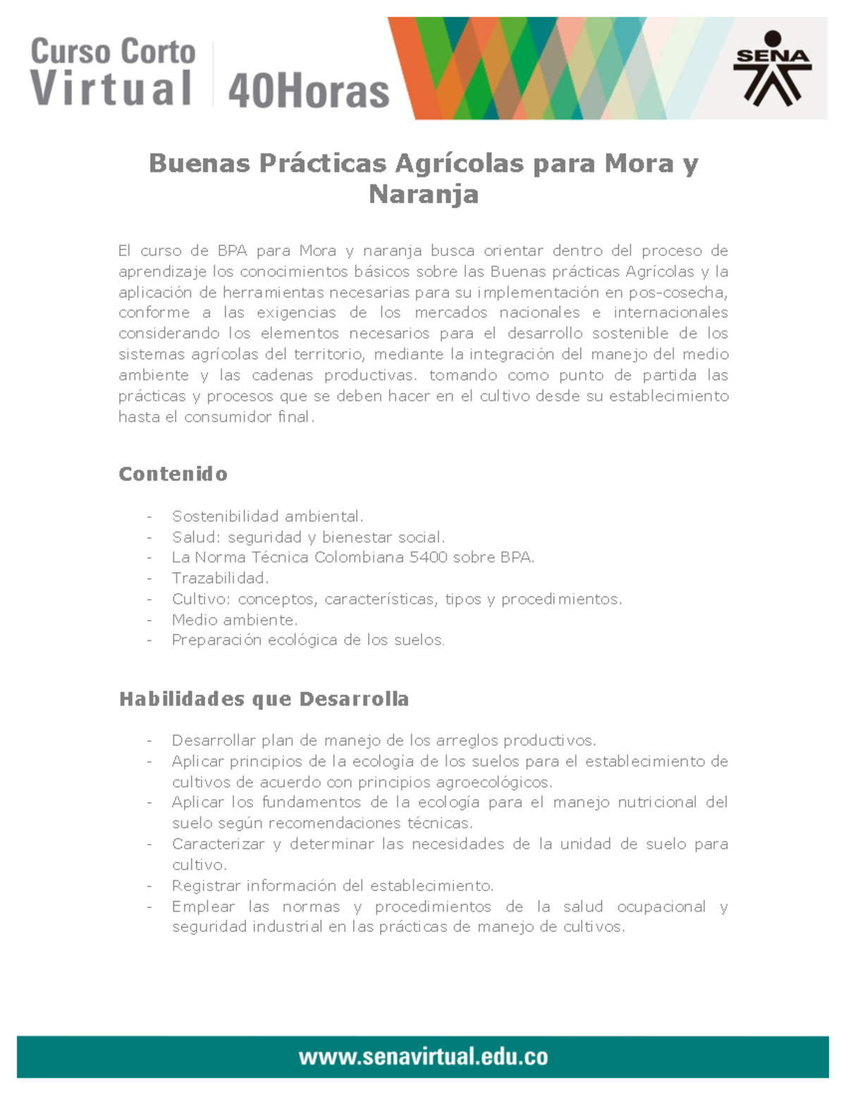 Buenas Prácticas Agrícolas para Mora y Naranja: Curso BPA - Studocu