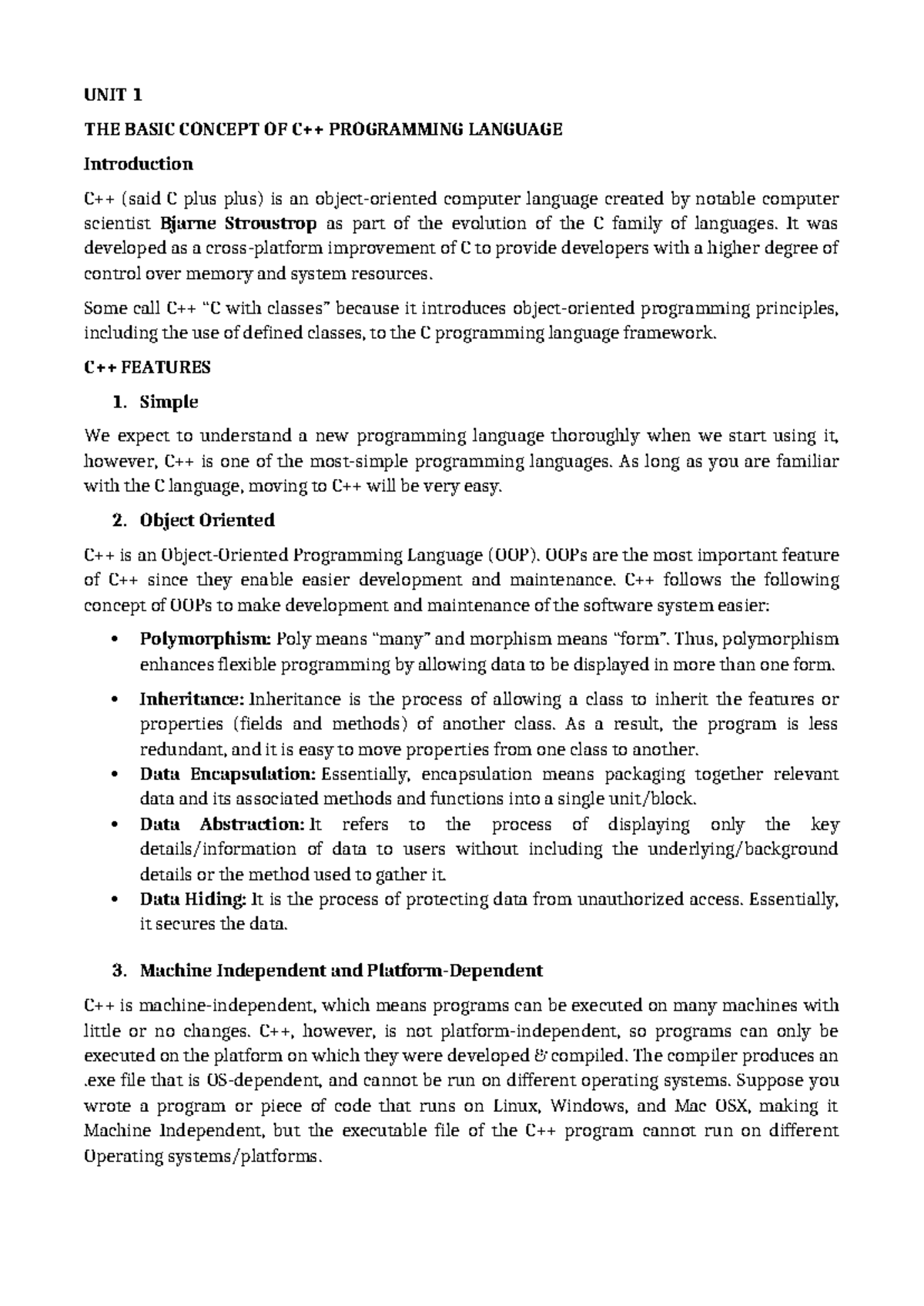 COM 313-C-Plus-Plus HND Last - UNIT 1 THE BASIC CONCEPT OF C++ ...