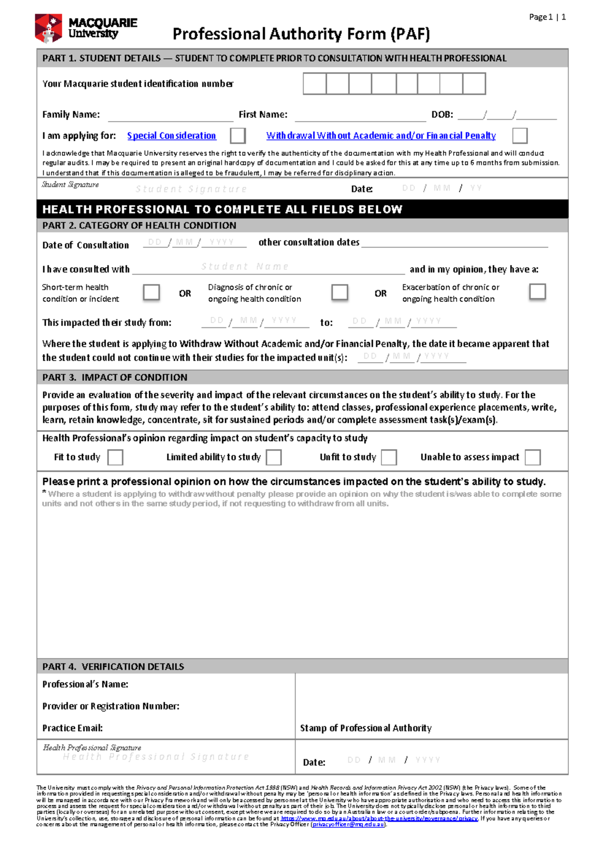 PAF Finalmay 2019-3 - idk - Page 1 | 1 Professional Authority Form (PAF ...