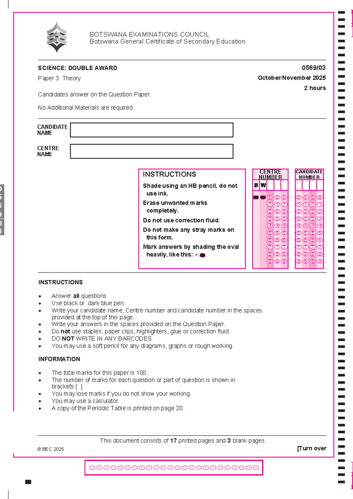 Bgcse Science Double Award Exam Paper 3 Theory 2025 - Studocu