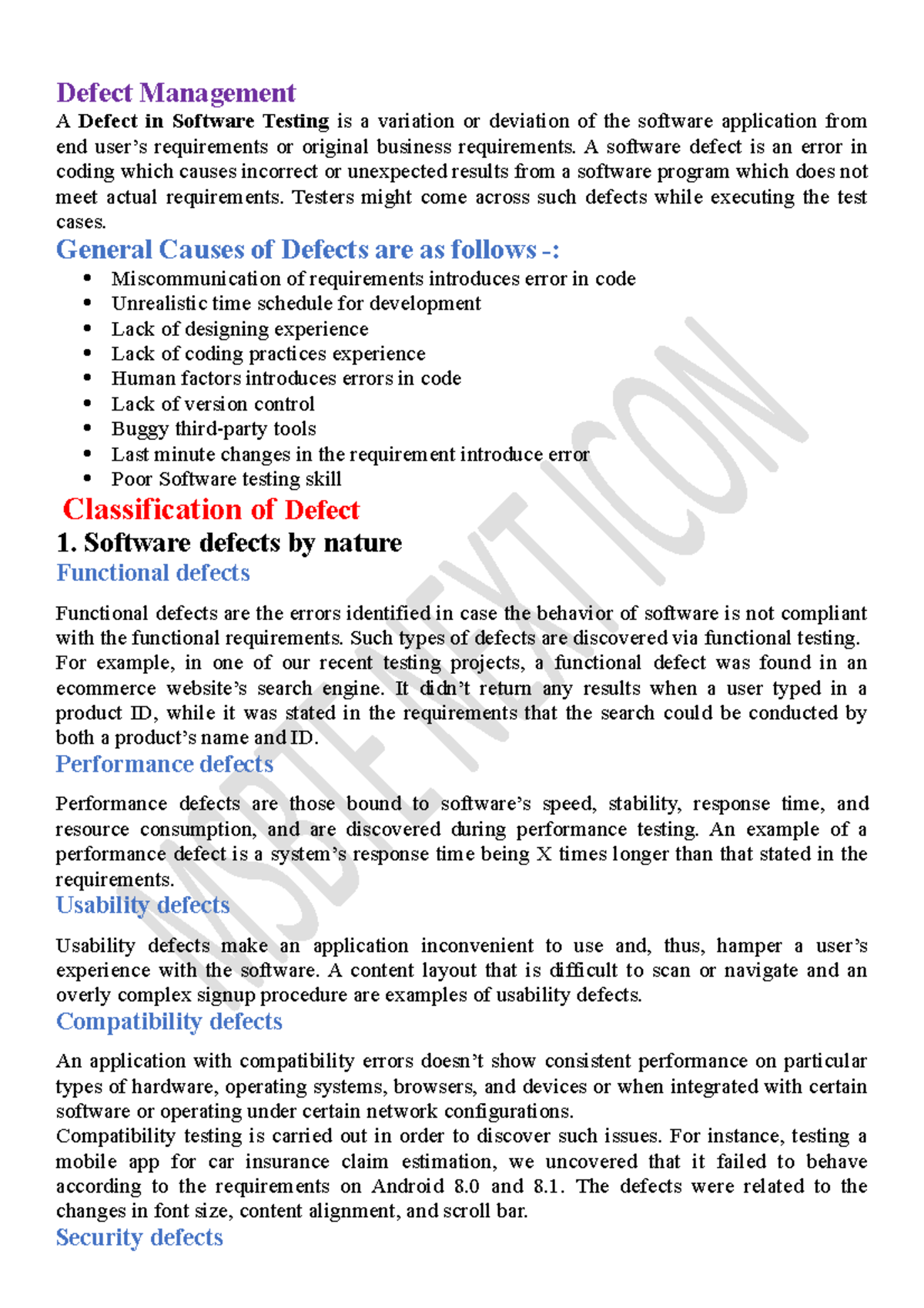 Chapter 4 Notes st - Helpful - Defect Management A Defect in Software ...