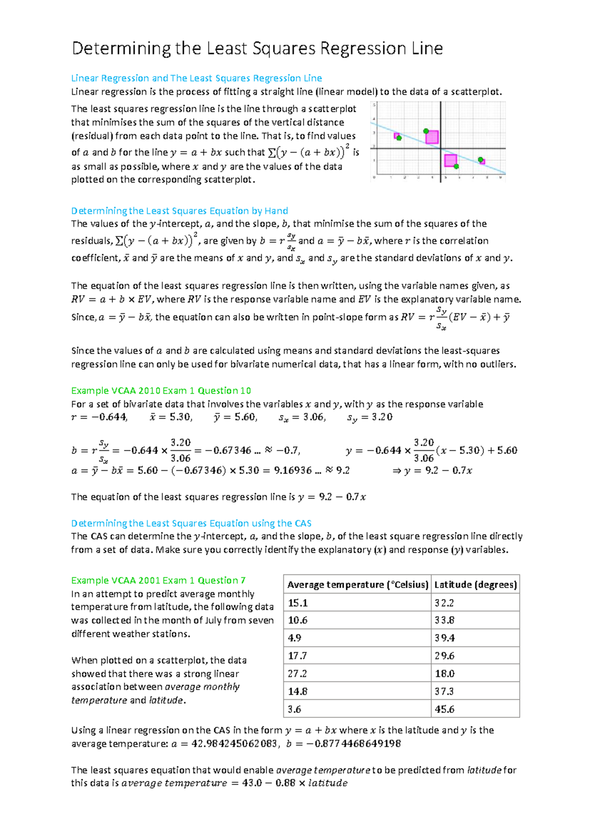 Linear Regression: Finding the Least Squares Line - Studocu