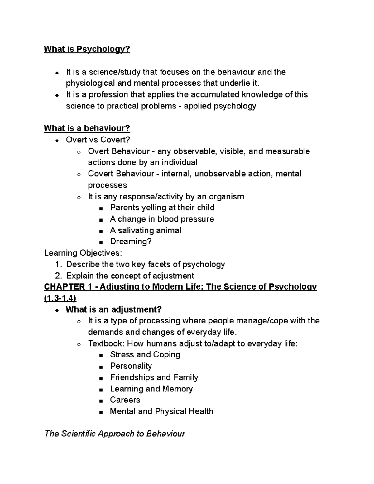 PSYC203 L1 - Lecture Notes on Psychology and Behavior - Studocu