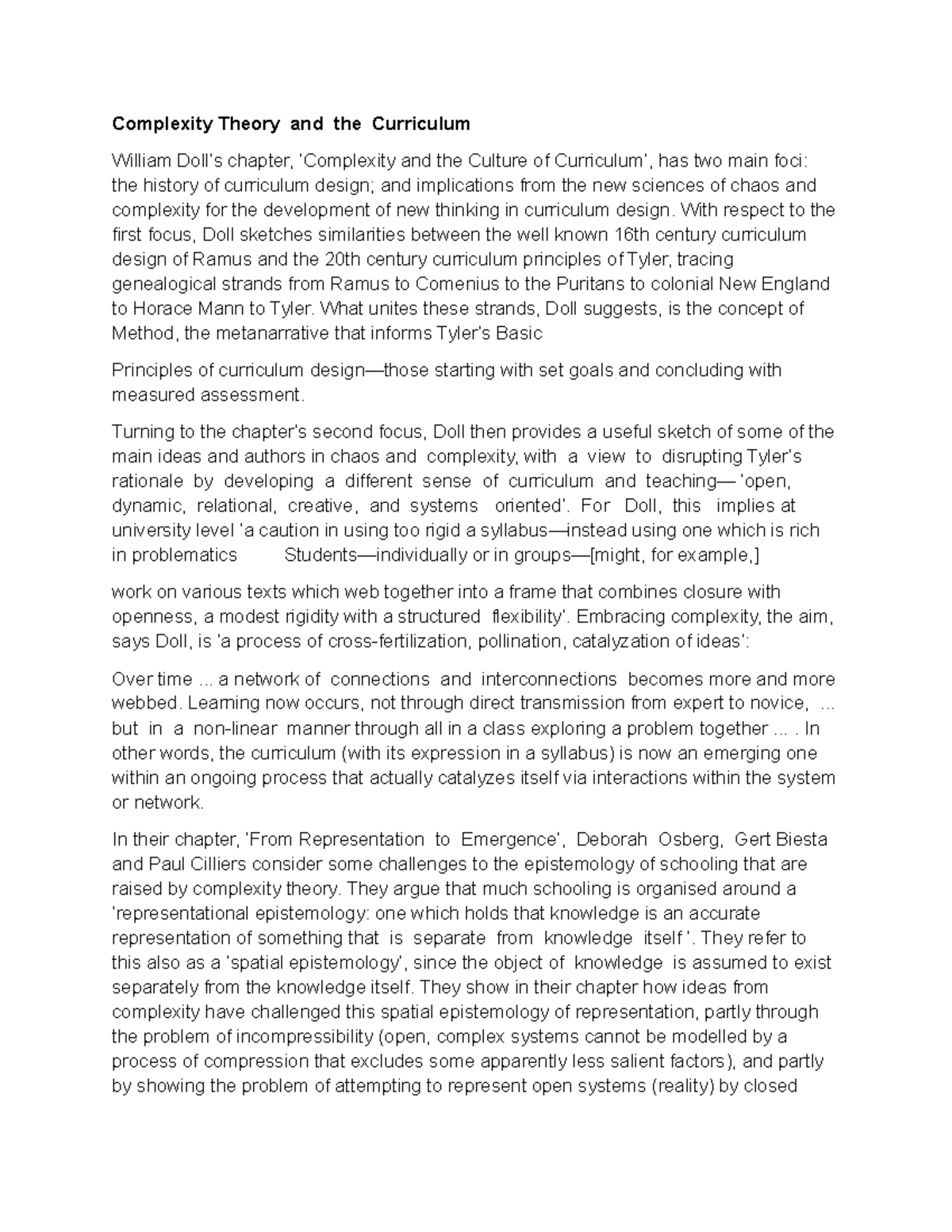 Complexity Theory and the Curriculum - Complexity Theory and the ...
