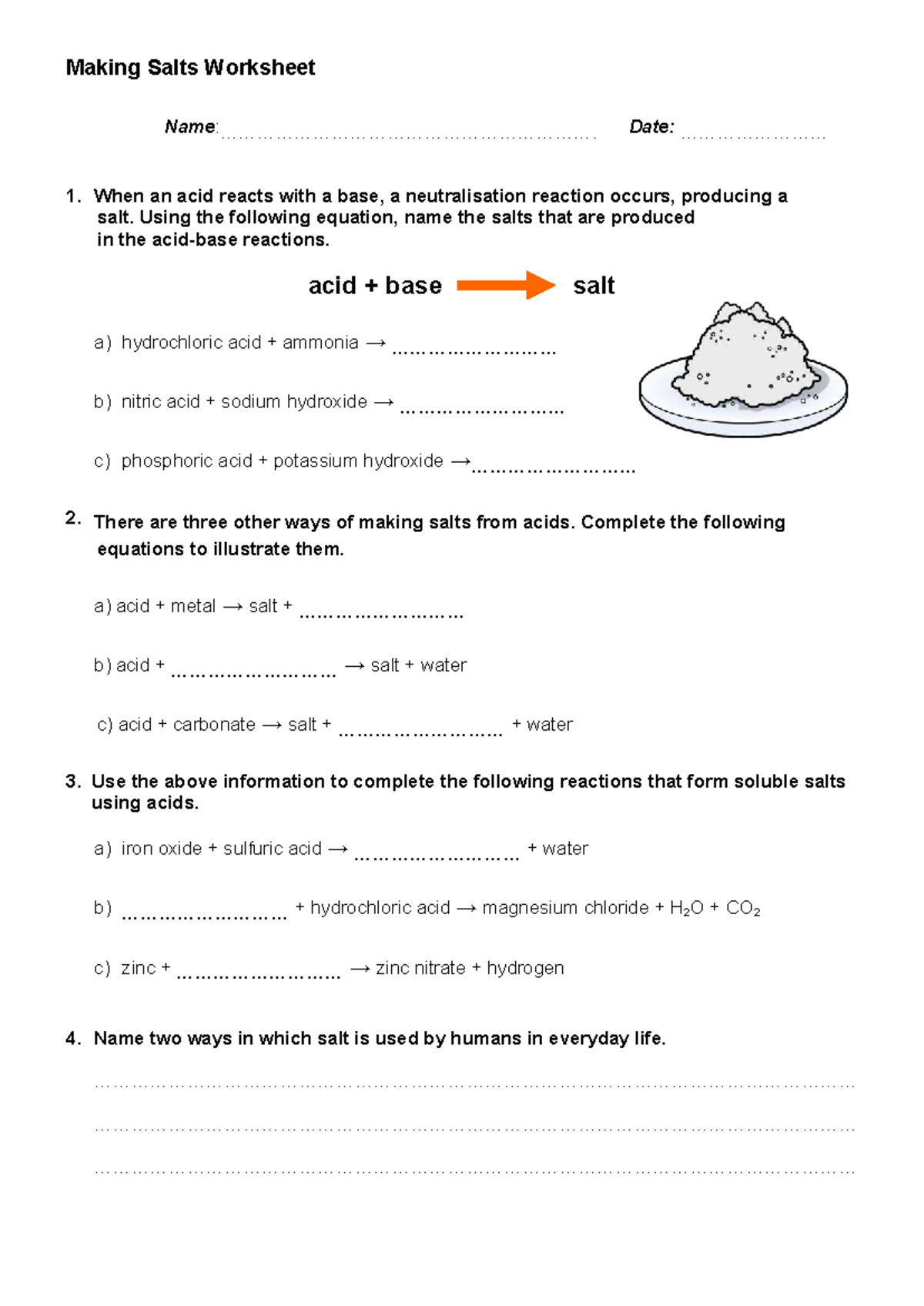 5.6 - HW 3 Making Salts Worksheet: Neutralization & Reactions - Studocu