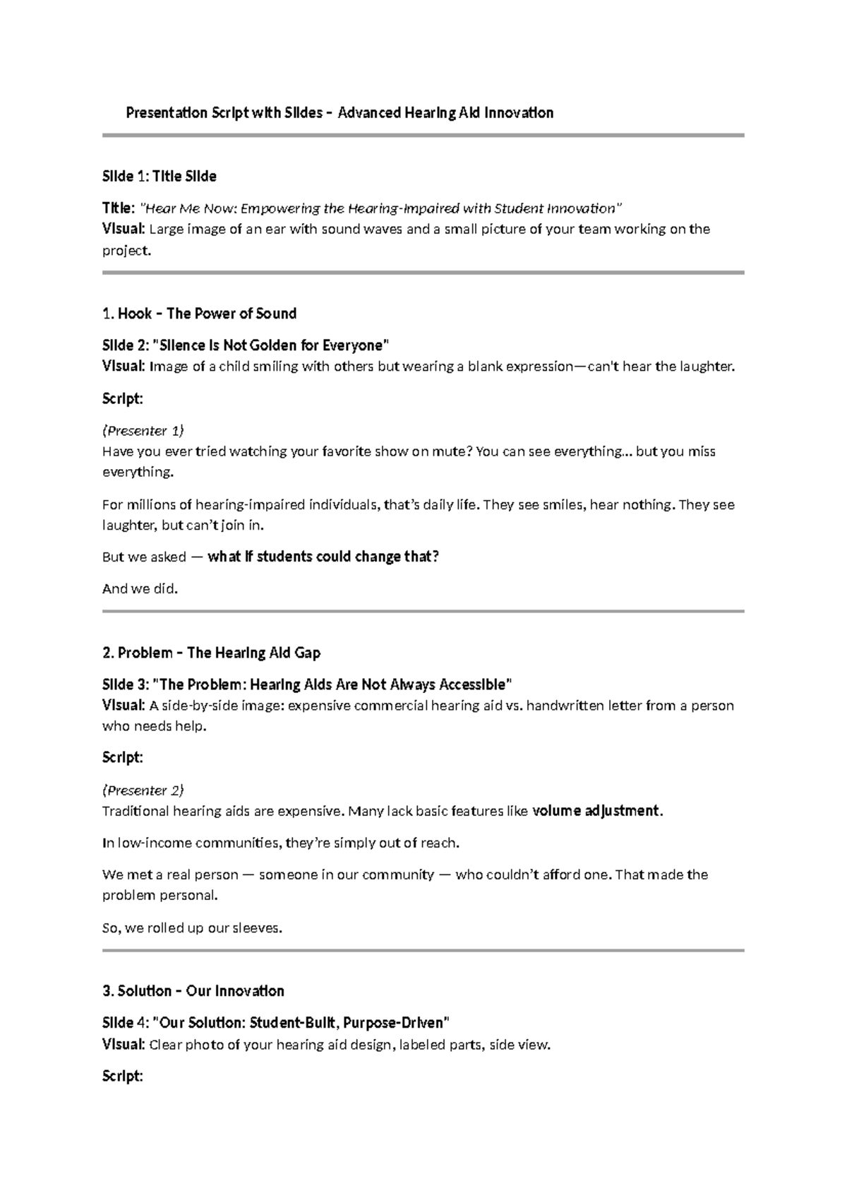Final Draft YR 8 TEDx Presentation: Advanced Hearing Aid Innovation ...