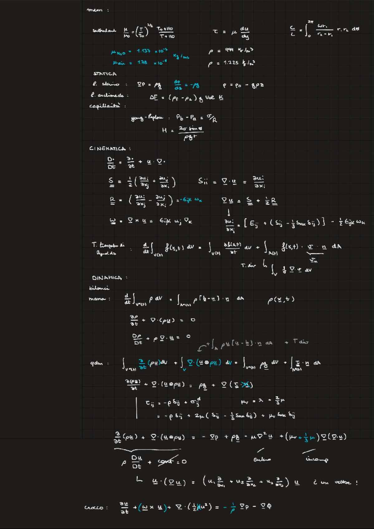 Formulario e Cose da Memorizzare - Statica e Dinamica Fluidi (ENGR 101 ...