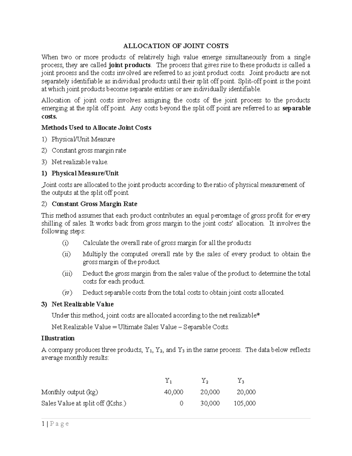 Joint Costs Allocation Methods - Cost Accounting II Notes - Studocu