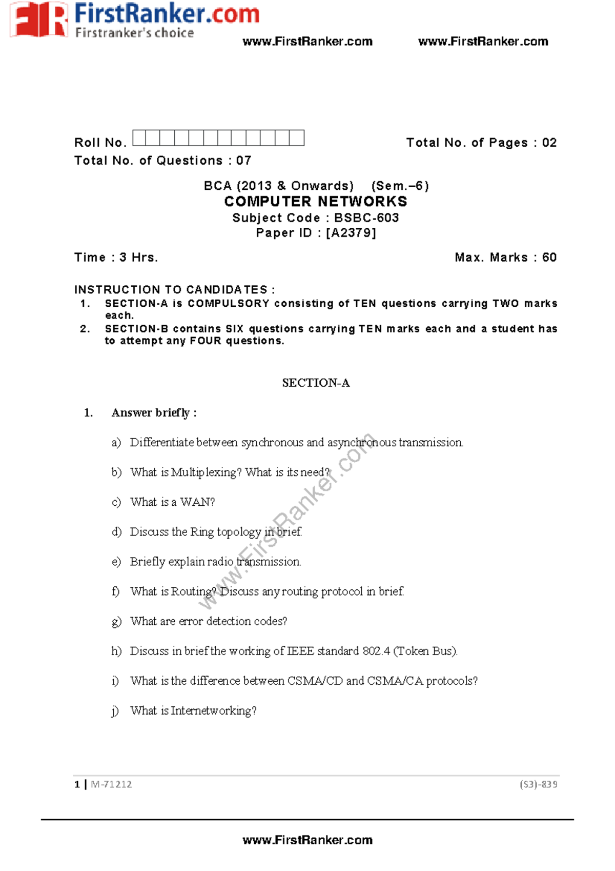 PTU BCA 2018 Sem 6 Final Exam Notes on Computer Networks M-71212 - Studocu