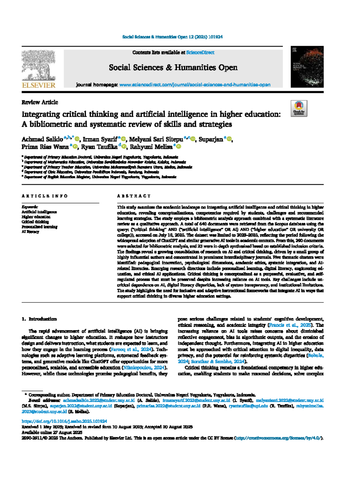 Integrating AI and Critical Thinking in Higher Ed: A Systematic Review ...