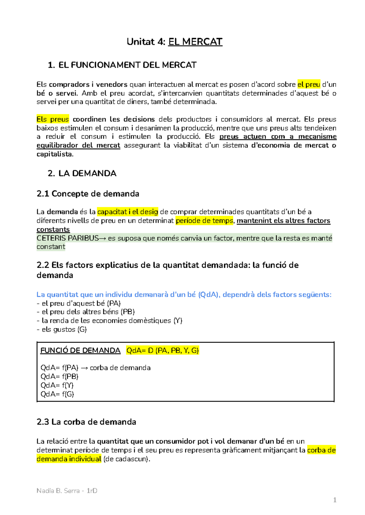 ECO U4 Apunts - Apuntes - Unitat 4: EL MERCAT 1. EL FUNCIONAMENT DEL ...