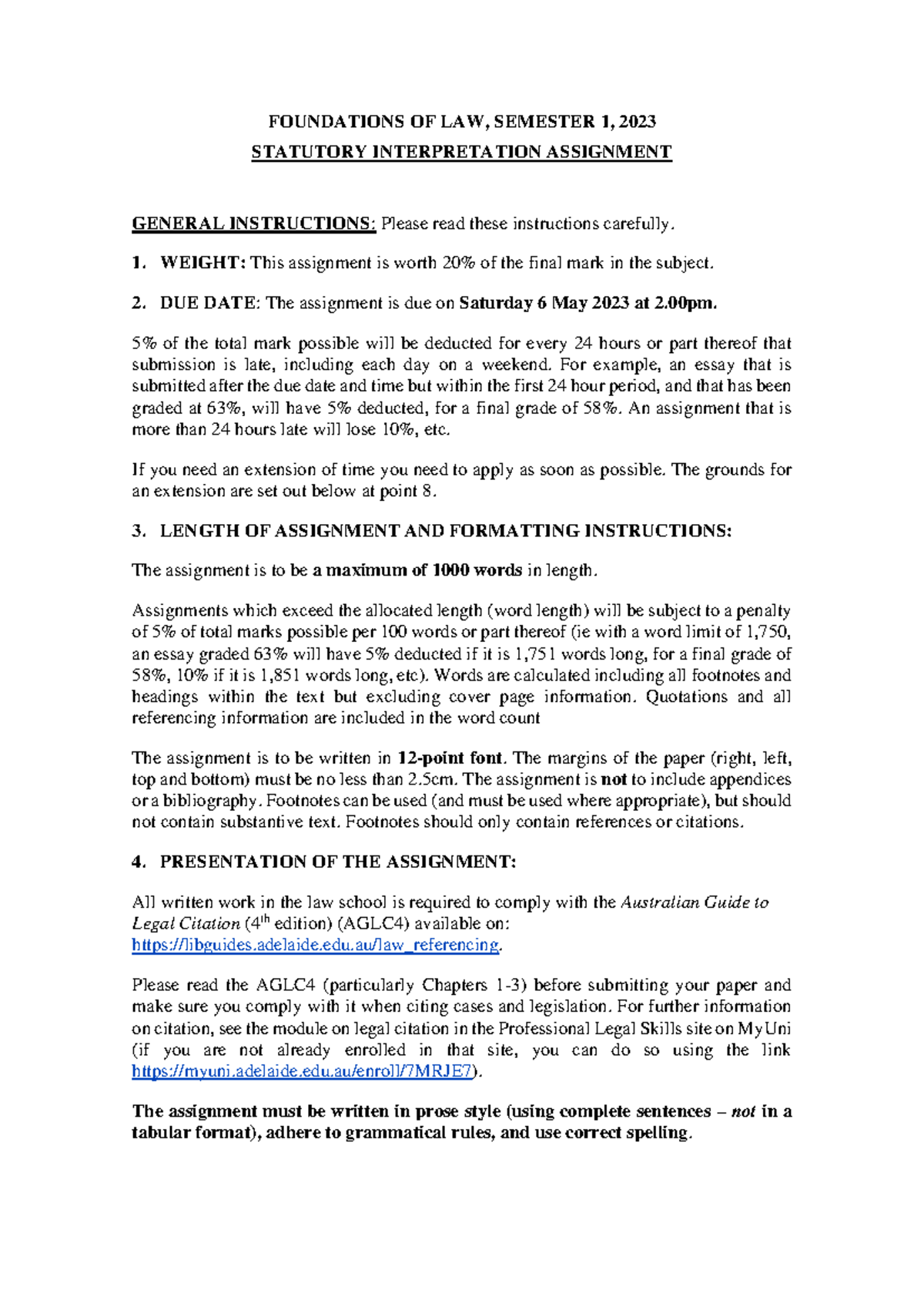 Statutory Interpretation Assignment 2023 - Foundations of Law - Studocu