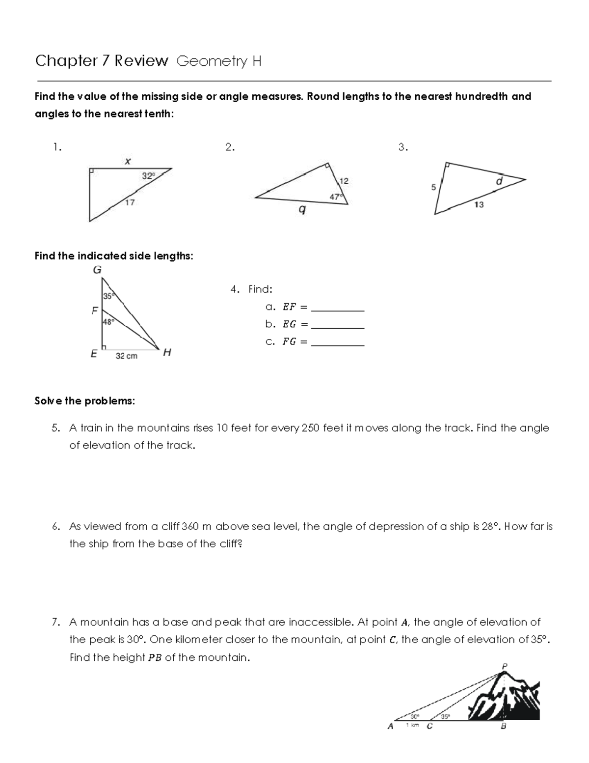 Geometry H Chapter 7 Review: Missing Sides & Angles - Studocu