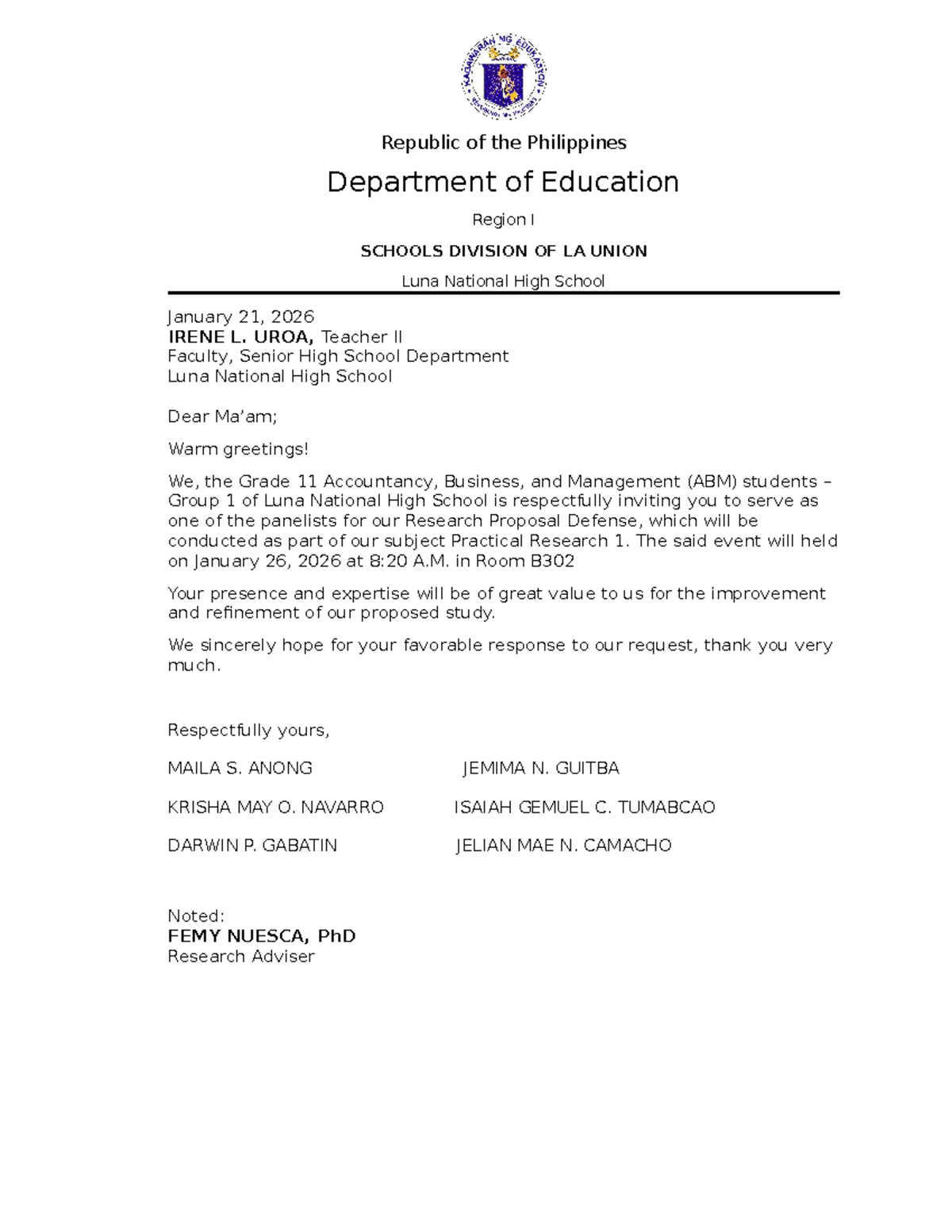 ABM Grade 11 Research Proposal Defense Invitation - PR1 - Studocu