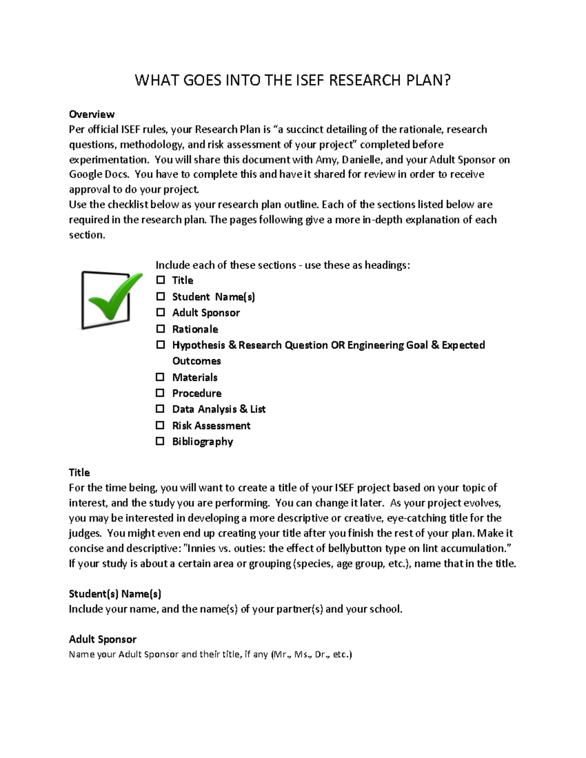 ISEF Research Plan Guidelines: Essential Components and Tips - Studocu