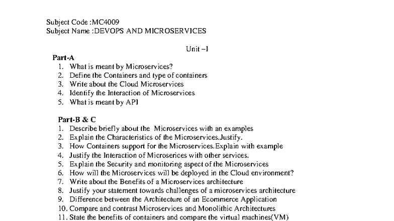Question Bank - MC4009: DevOps and Microservices Overview - Studocu