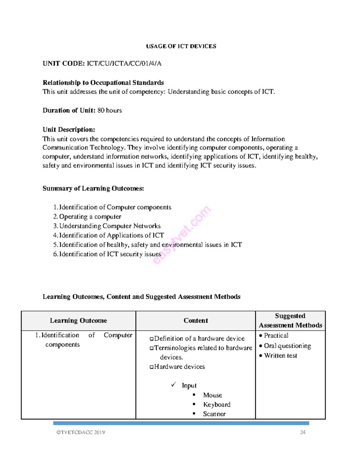 Usage of ICT Devices: Relationship to Occupational Standards (Unit Code ...