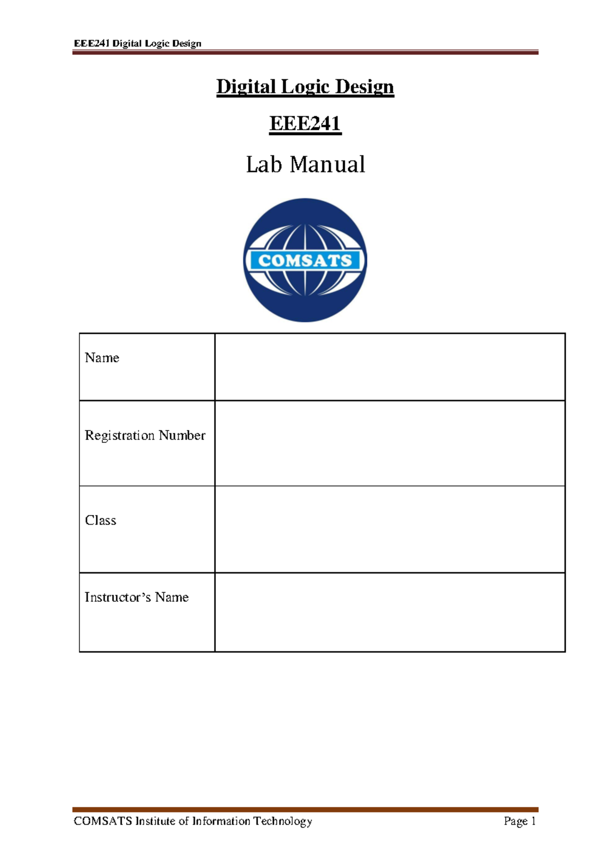 Lab Manual for EEE241: Digital Logic Design and Experiments - Studocu