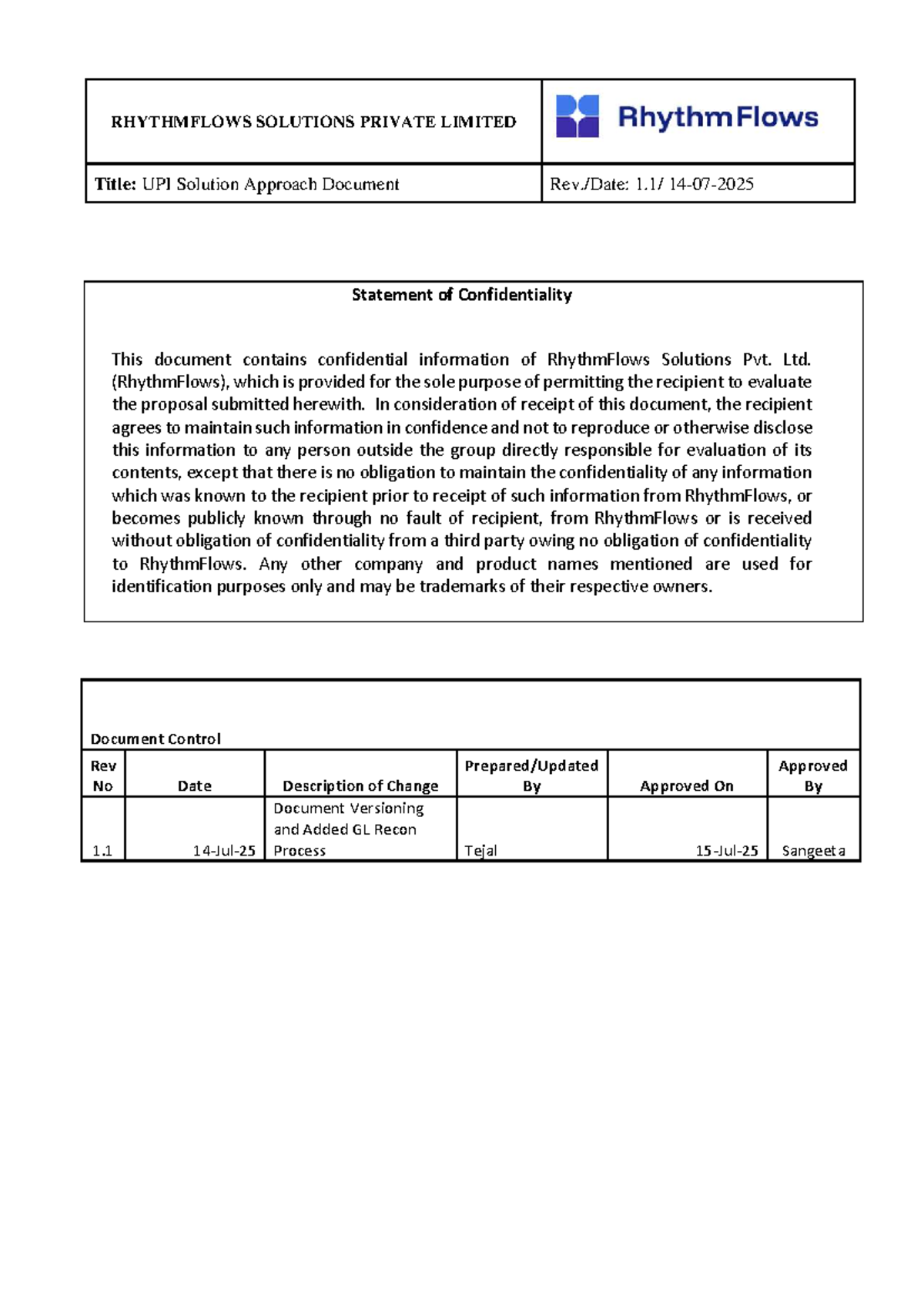 RHYTHMFLOWS UPI Solution Approach Document: Reconciliation & Reporting ...