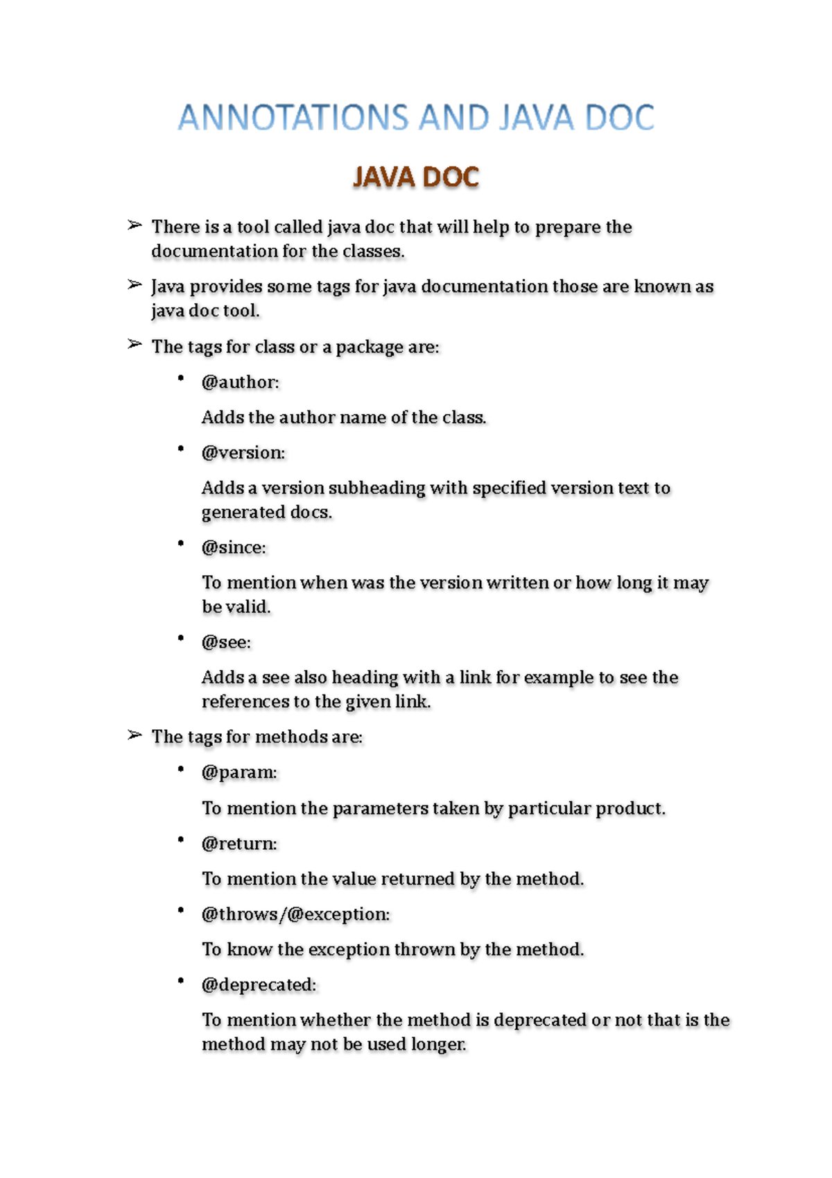 Java Annotations & Documentation - NANANANA - Studocu