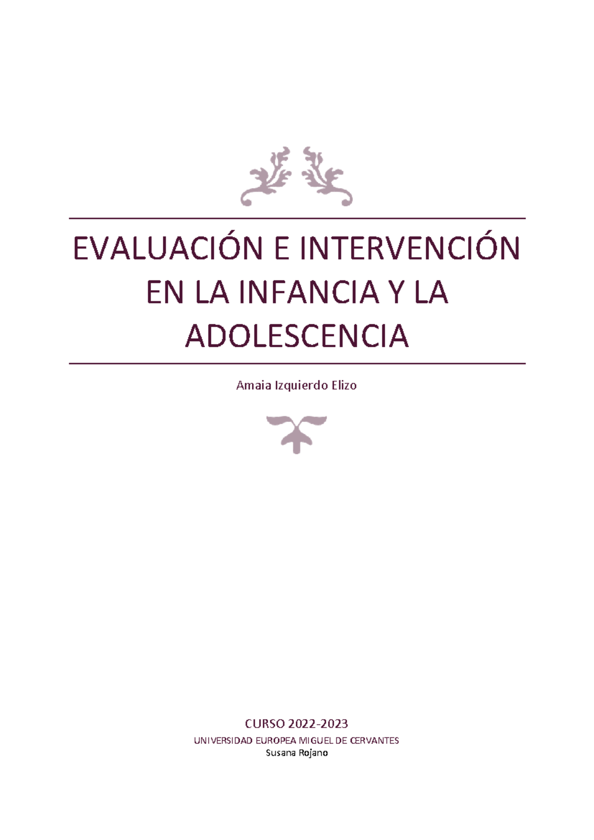 Evaluación e Intervención Psicología Infanto-Juvenil - CURSO 2022 - Document Preview