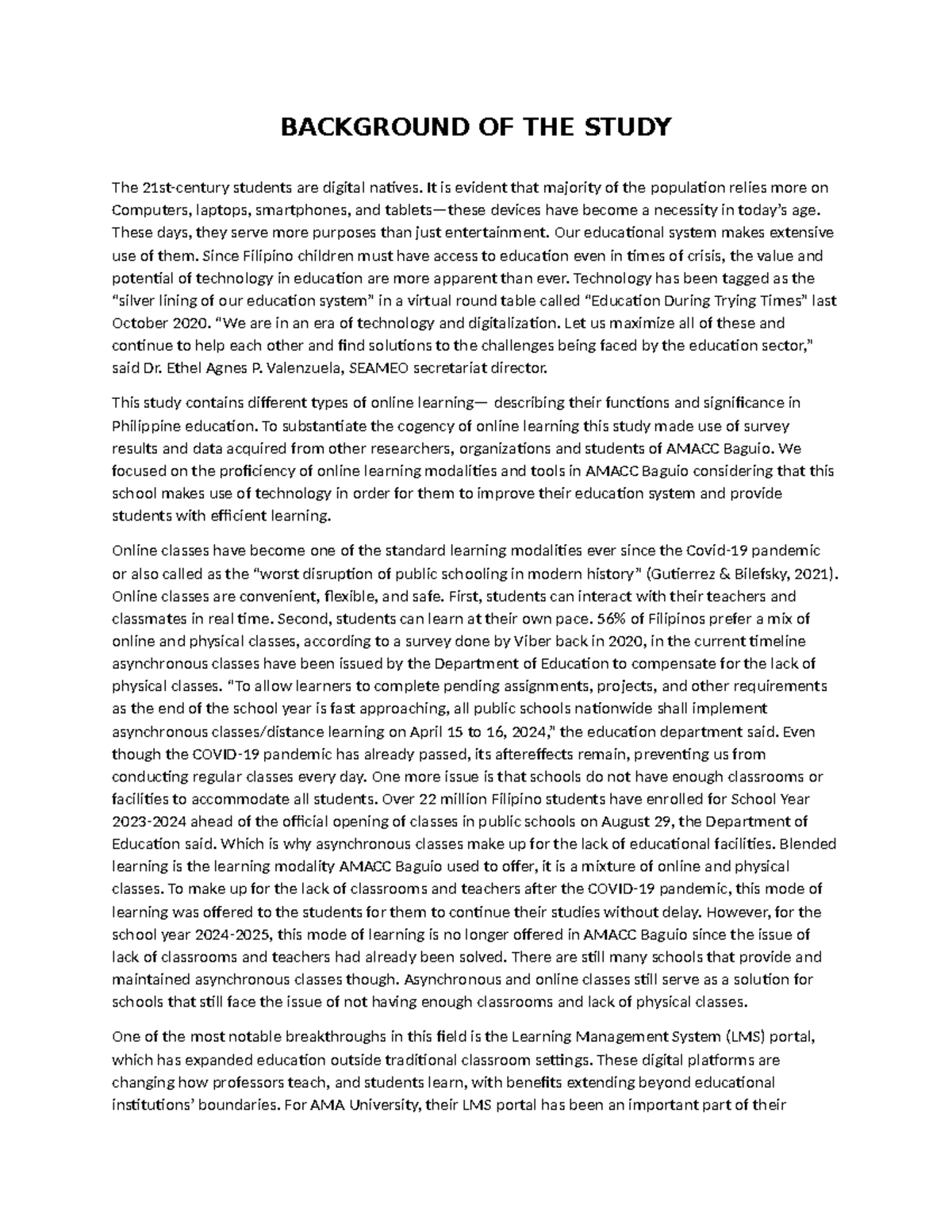 Background Study( Revised) - BACKGROUND OF THE STUDY The 21st-century ...