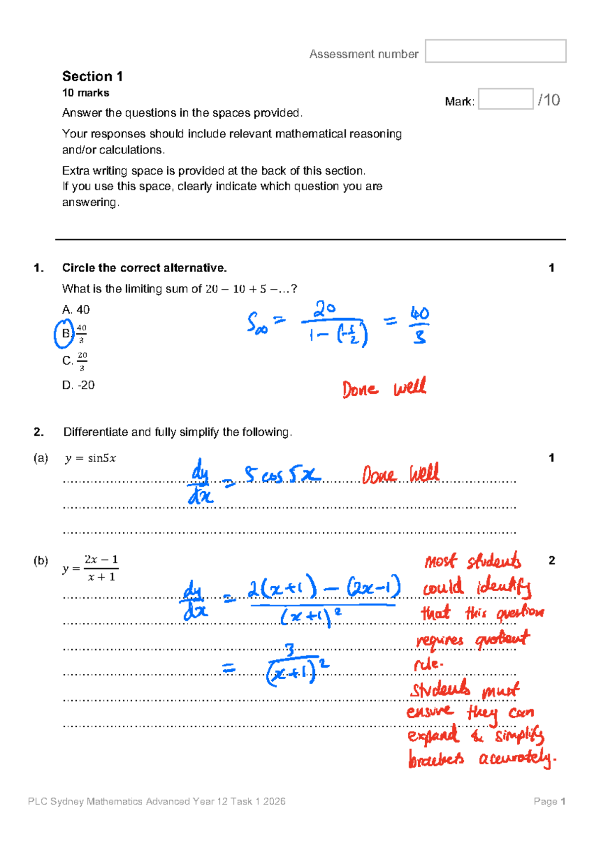 2026 Year 12 Mathematics Advanced Task 1 Assessment Feedback - Studocu