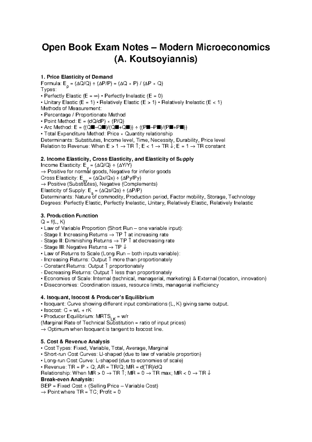 Open Book Exam Notes: Modern Microeconomics (A. Koutsoyiannis) - Studocu