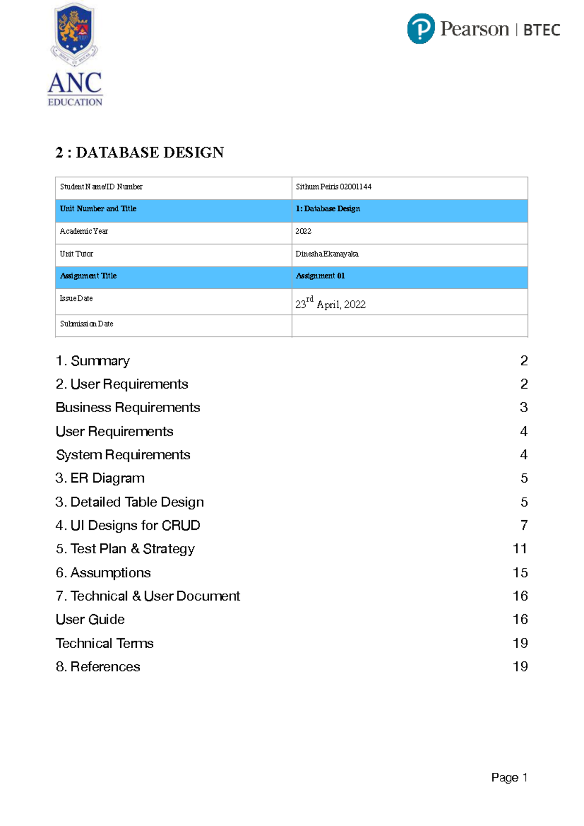 Final Exam: Database Design - CRUD & System Requirements - 02001 144 ...