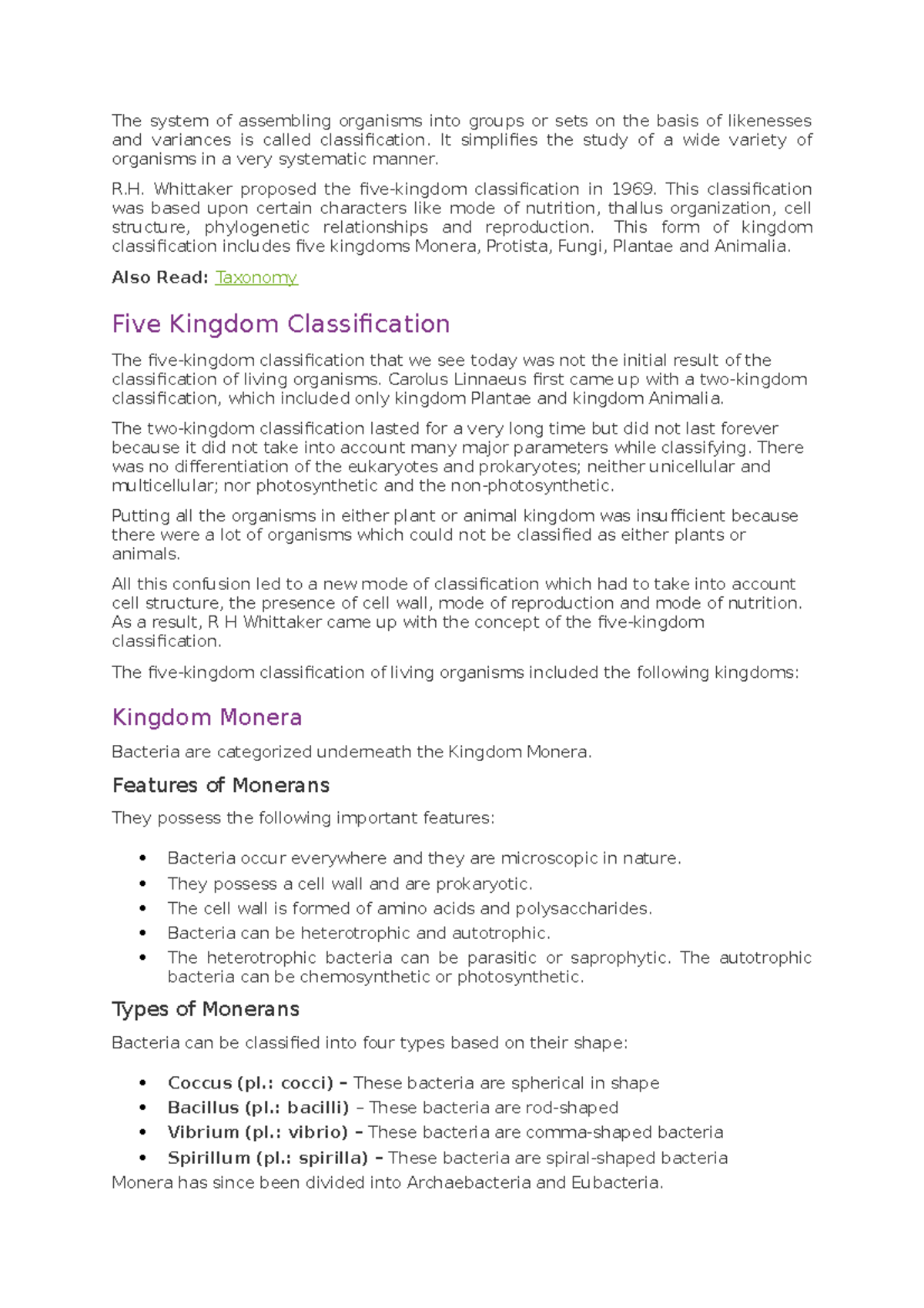 Five Kingdom Classification: Insights into Taxonomy and Organism Groups -  Studocu